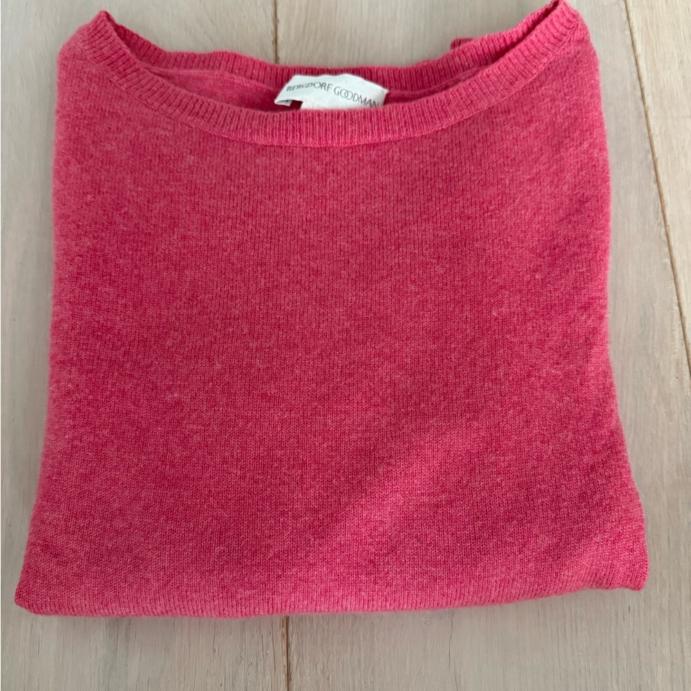 Bergdorf Goodman hot pink 3/4 Crew neck sweater 100./. Cashmere